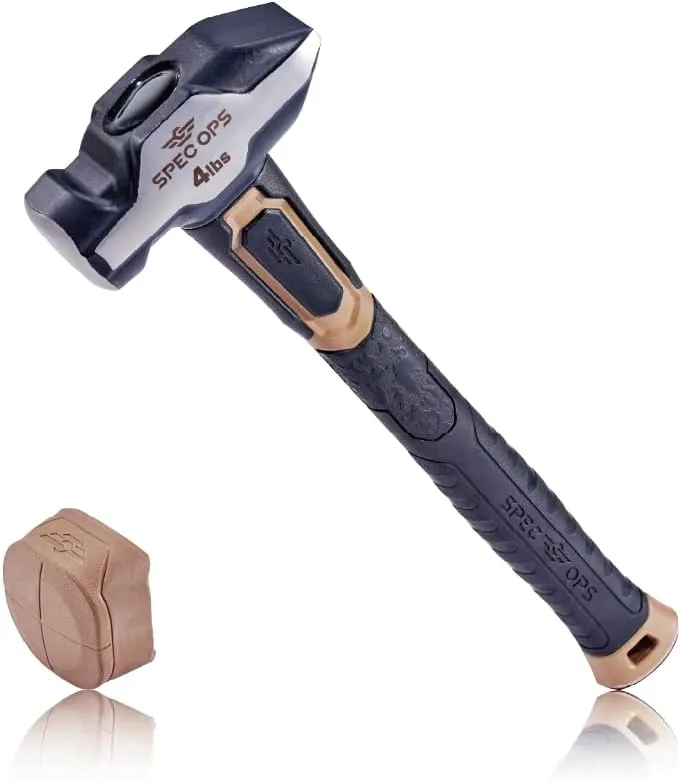 Spec Ops Tools Blacksmith Hammer, 4 lb Sledge hammer with Removable Soft Mallet Cap & Bi-Material Shock Absorbing & Vibration Dampening Handle, 3% Donated to Veterans, Black/Tan