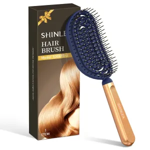 Speed Dry Detangler Brush, Spiral Vented Detangling Brush for Wet Hair, Metal-Infused Luxury Gold Handle, Curved Hairbrush with Massage Soft Bristles