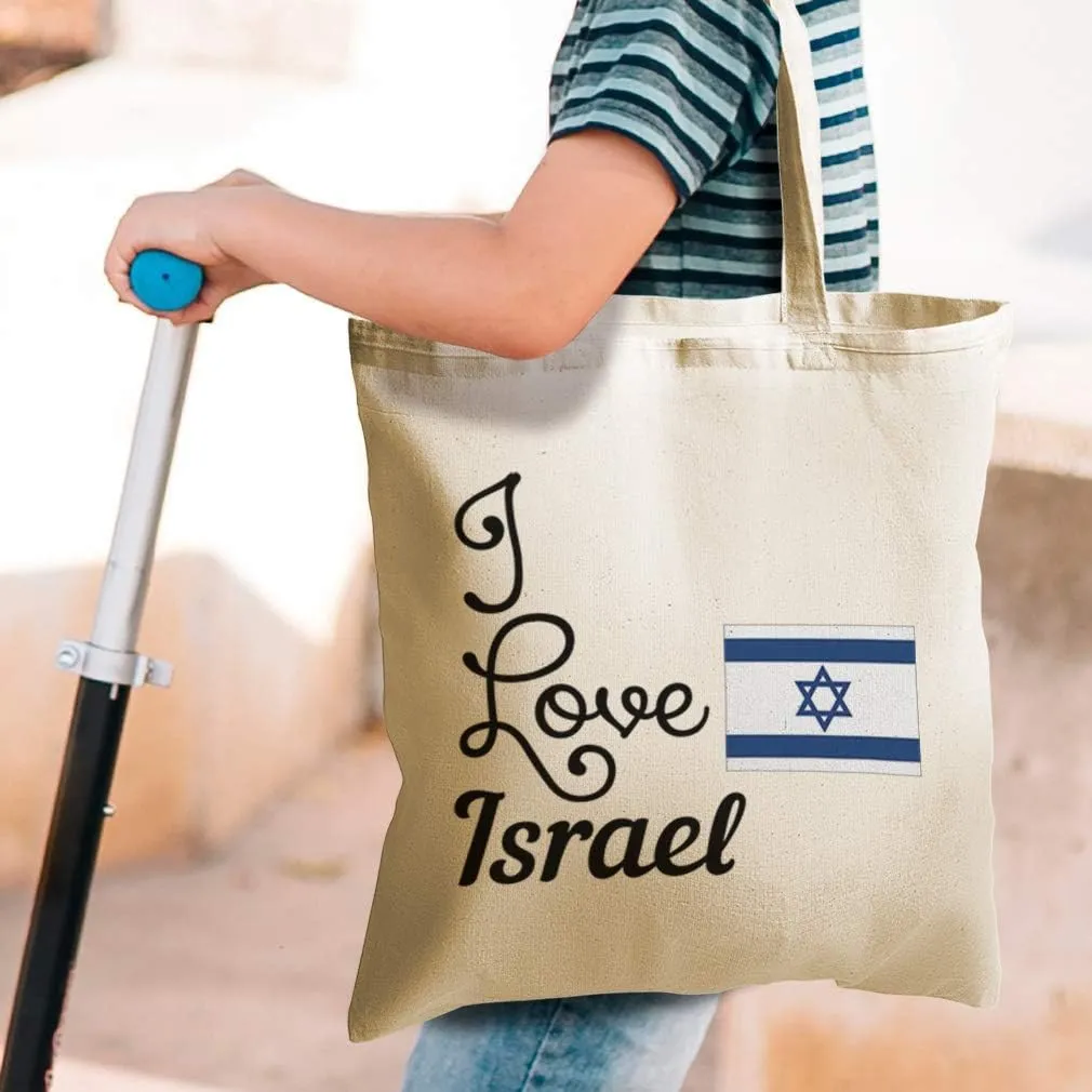 Speedy Pros Canvas Tote Bag for Women I Love Israel Country Flag Jewish Beach Bags for Women