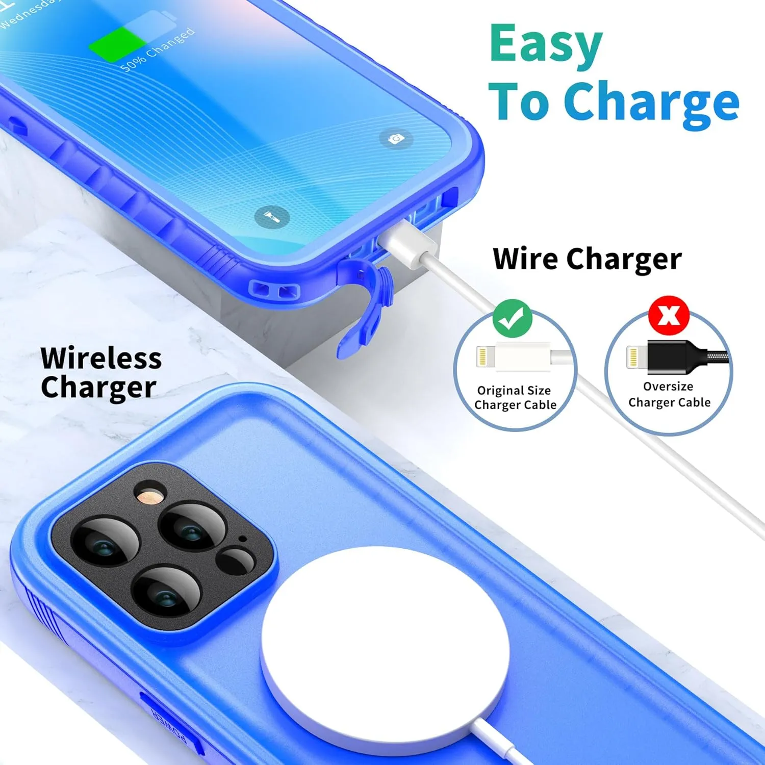SPORTLINK for iPhone 14 Pro Max Waterproof Case - Built-in Shockproof Dustproof Screen Protector - IP68 Underwater/Military Dropproof/Full Body Protection/Cover for iPhone 14 Pro Max (6.7 Inch Blue)