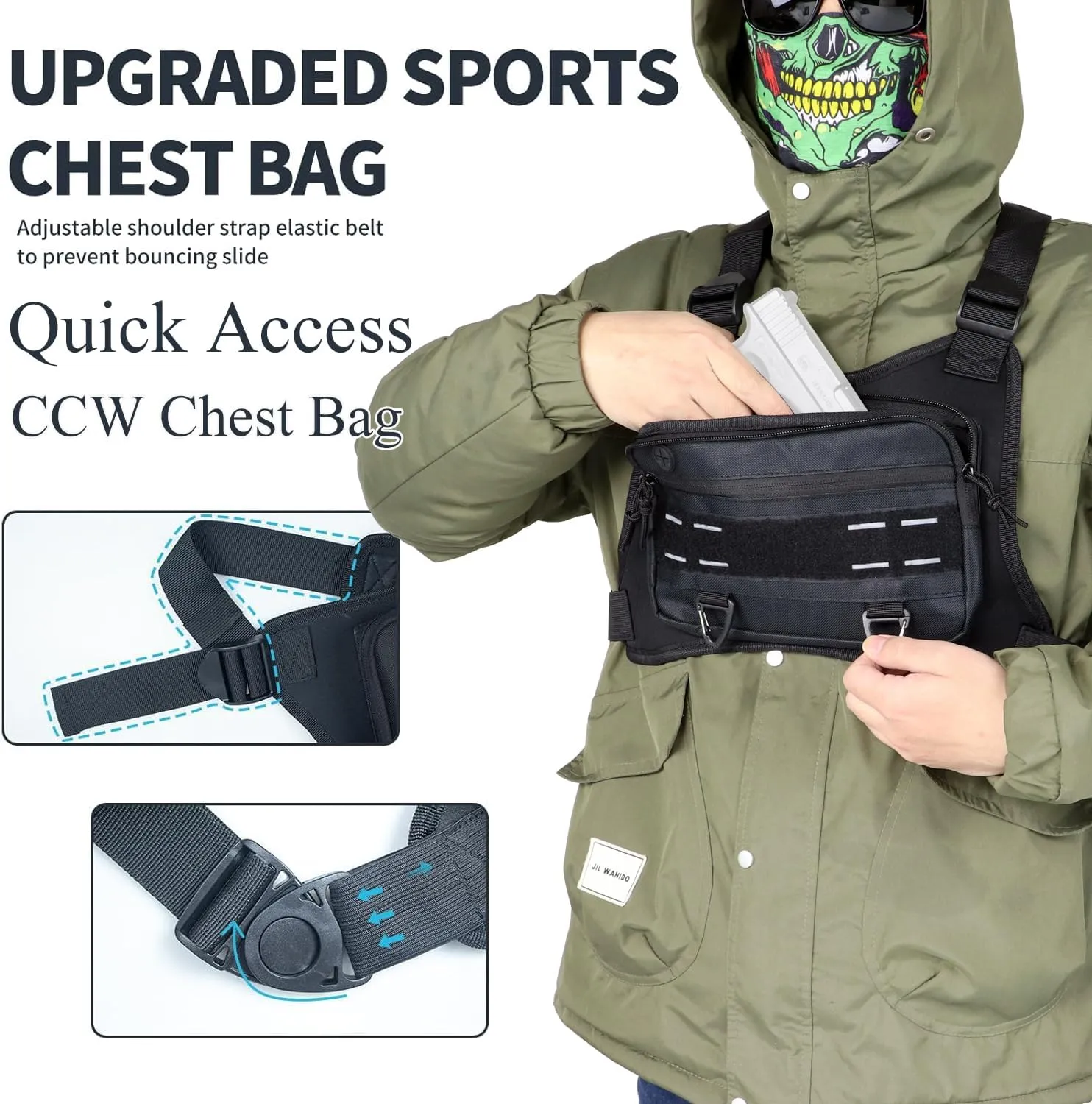 Sports Chest Bag for Men -Tactical Backpack Anti Theft Chest Pack Breathable Running Vest Pouch Water Resistant Reflective with Phone Holder for Workouts Cycling&Hiking