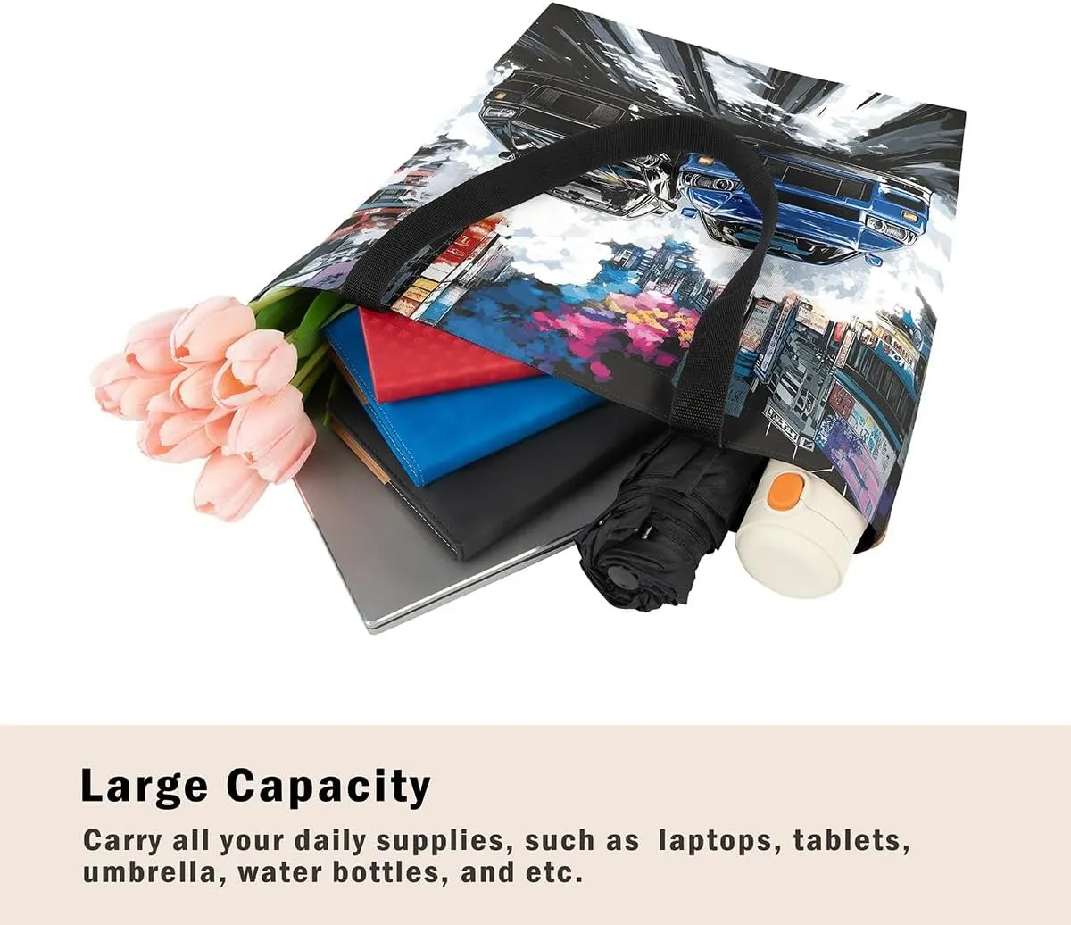 Sports Race Car Canvas Tote Bag,Cool Racing Car Shoulder Handbags for Shopping Gym,Large Capacity Travel Bag