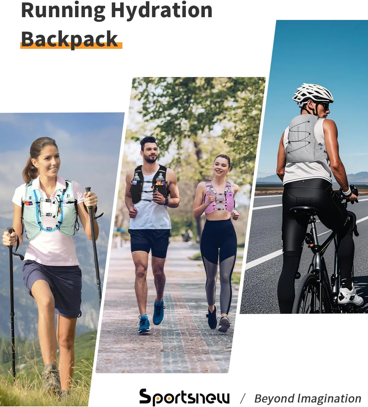 sportsnew Running Vest for Women Men, Lightweight 10L Hydration Backpack with Waterproof Phone Pocket, Breathable Pack for Hiking Trail Running Cycling Marathon