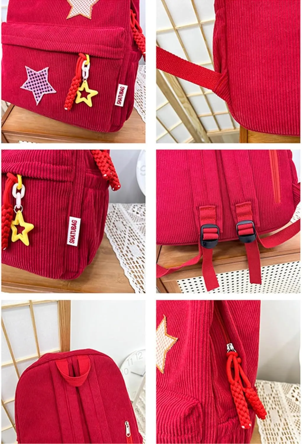 Star Backpack Kawaii Large Capacity Aesthetic Rucksack Cute Accessories Bag for Woman Light-hearted Mori (Black,Large)
