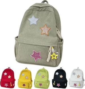 Star Backpack Kawaii Large Capacity Aesthetic Rucksack Cute Accessories Bag for Woman Light-hearted Mori (Khaki,Large)