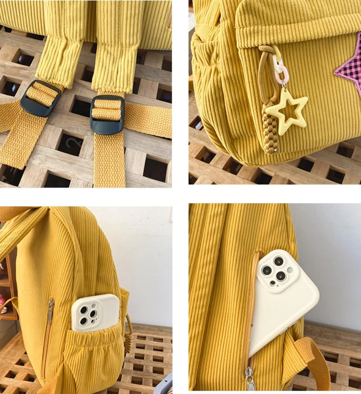 Star Backpack Kawaii Large Capacity Aesthetic Rucksack Cute Accessories Bag for Woman Light-hearted Mori (Khaki,Large)