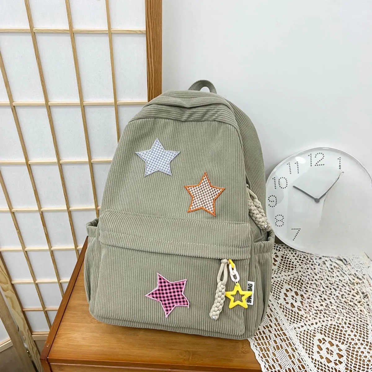 Star Backpack Kawaii Large Capacity Aesthetic Rucksack Cute Accessories Bag for Woman Light-hearted Mori (Khaki,Large)