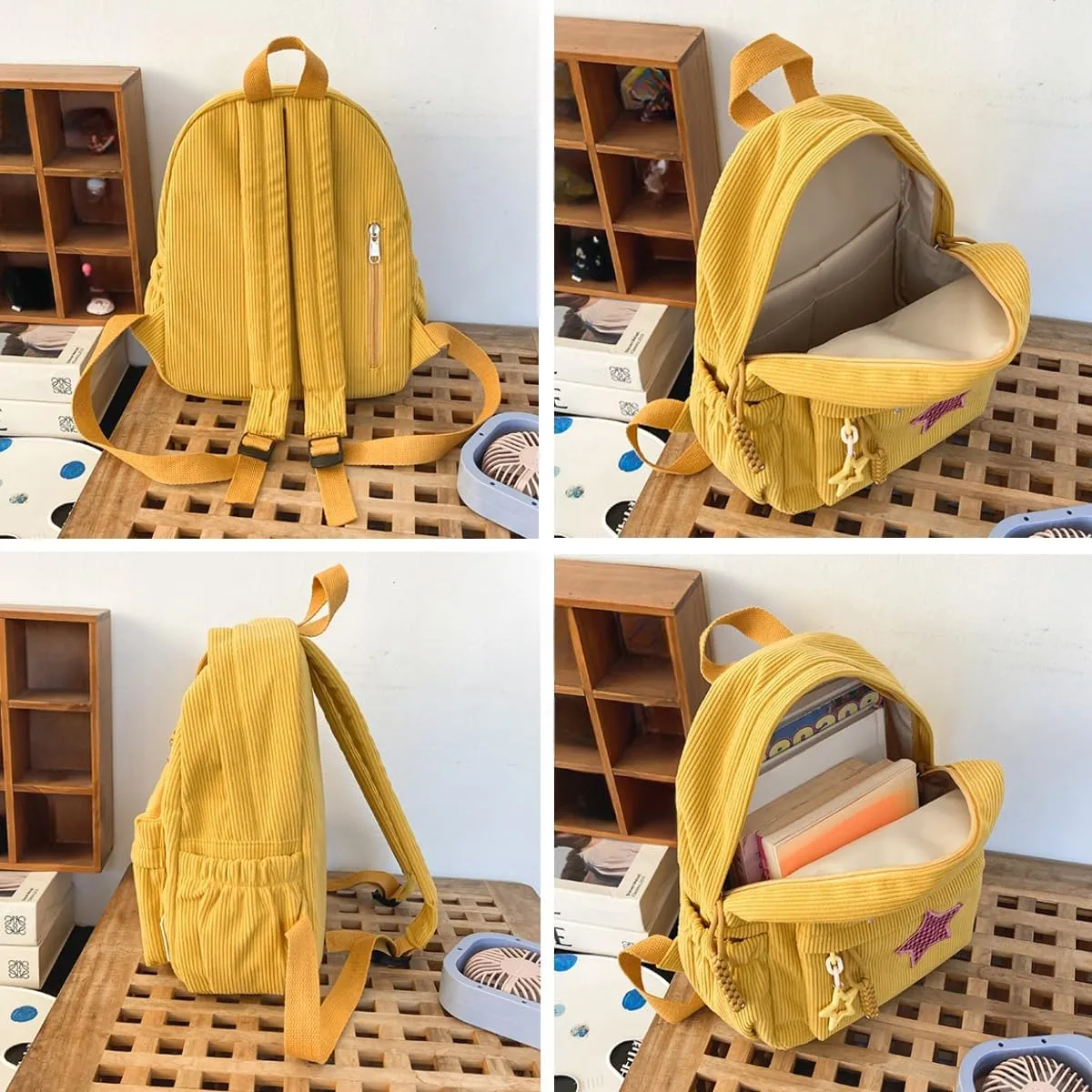 Star Backpack Kawaii Large Capacity Aesthetic Rucksack Cute Accessories Bag for Woman Light-hearted Mori (Khaki,Large)