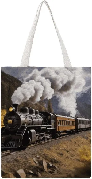 Steam Locomotive Train Handbags Portable Shoulder Bag Canvas Tote Bag Unisex for Work Hiking Gym Gift
