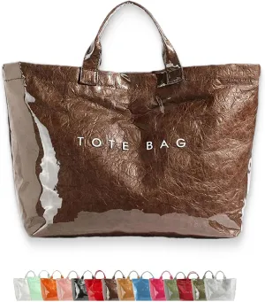 Stellaya Womens Letters Print Tote Bag, PVC Fashion Tote Handbags Shoulder Bag, Simple Modern Totes, Large Capacity Bags
