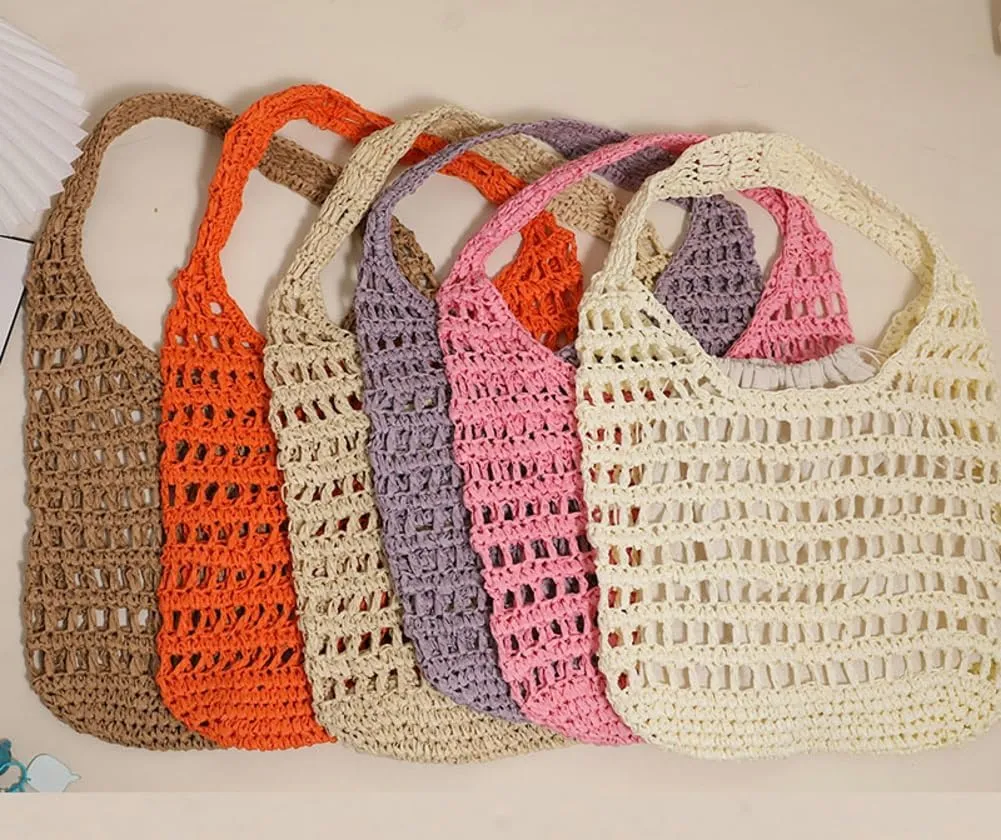 Straw Shoulder Bag for Women Handmade Woven Hobo Bags Tote Bag Trendy Summer Beach Handbag Purse