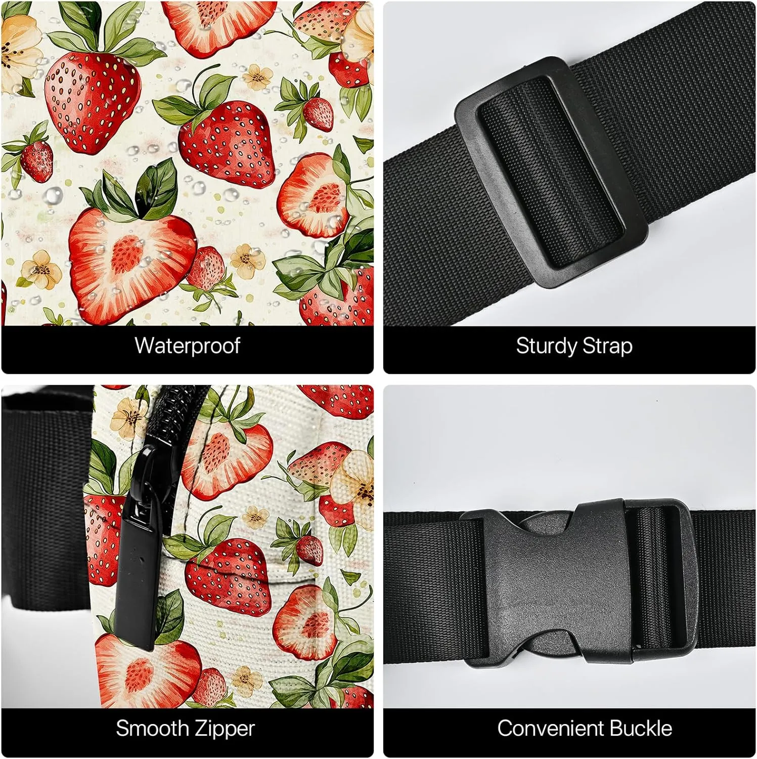 Strawberry Fanny Pack for Women Casual Belt Bag Waterproof Purse Lightweight Waist Bags with Adjustable Straps Wallet Travel Presents Workout