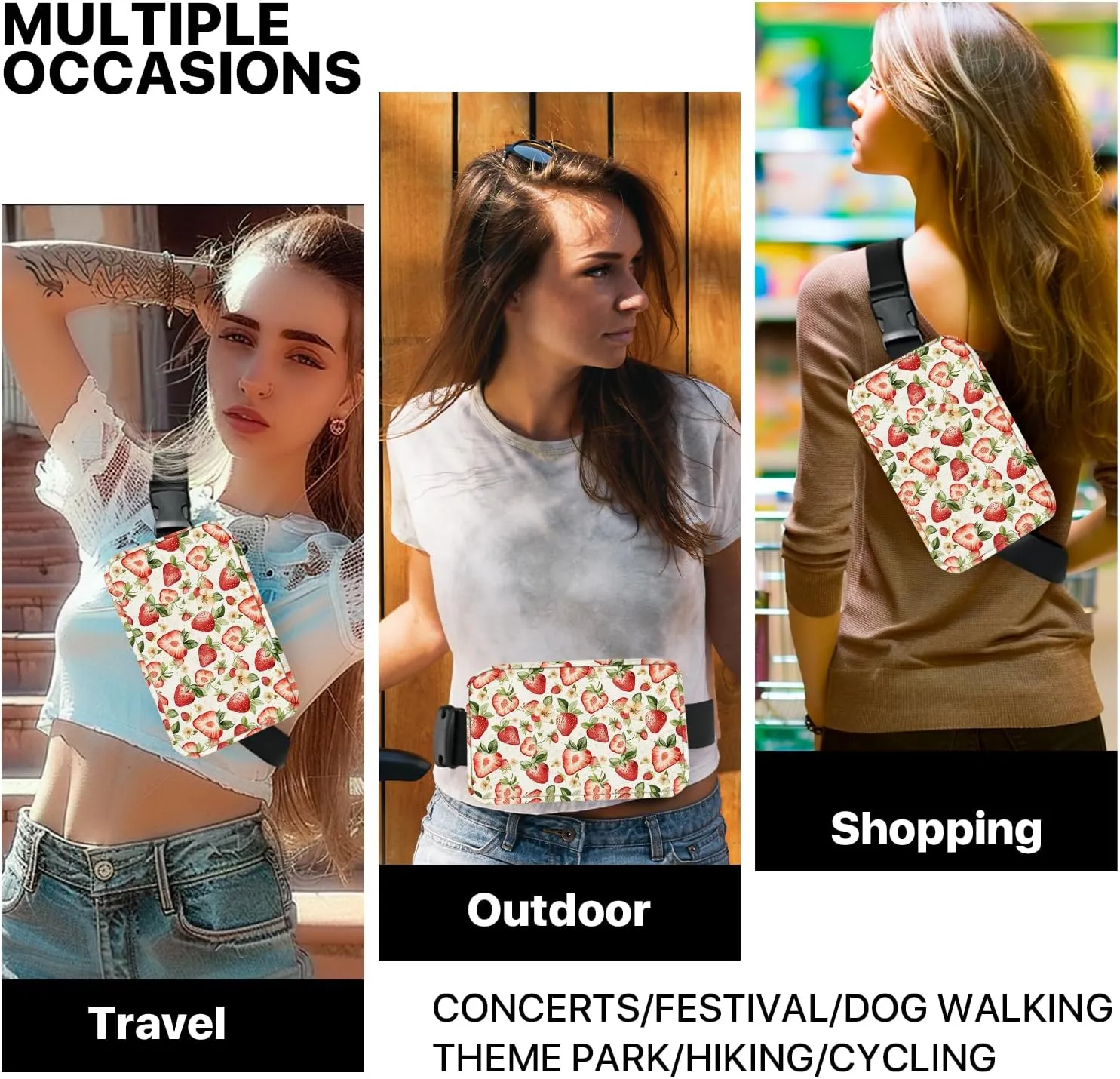 Strawberry Fanny Pack for Women Casual Belt Bag Waterproof Purse Lightweight Waist Bags with Adjustable Straps Wallet Travel Presents Workout