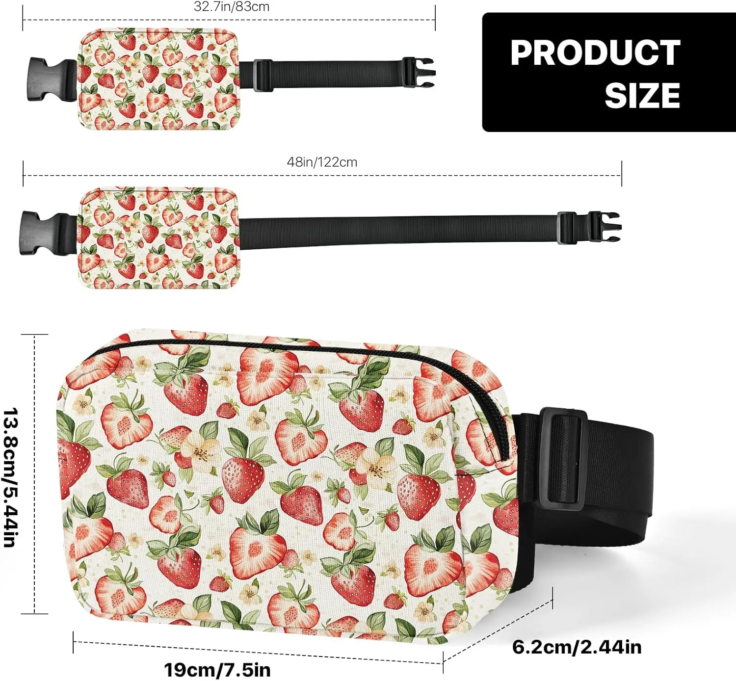 Strawberry Fanny Pack for Women Casual Belt Bag Waterproof Purse Lightweight Waist Bags with Adjustable Straps Wallet Travel Presents Workout
