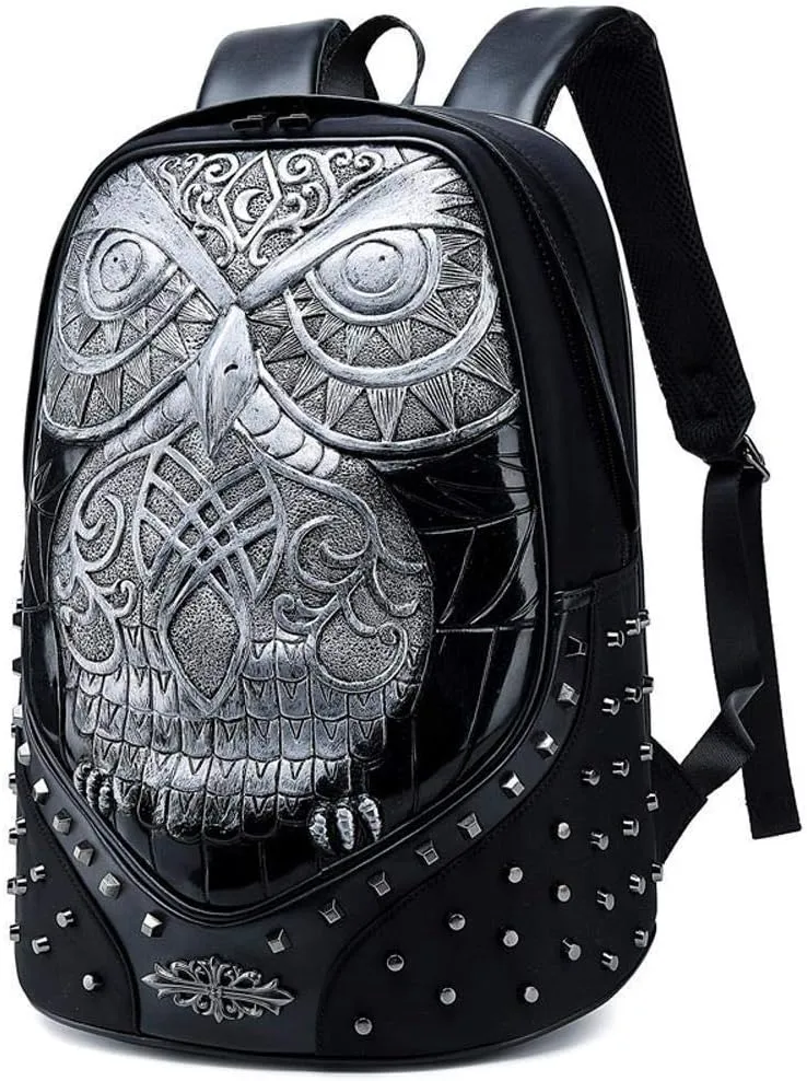 Studded Backpack 3D Owl Cartoon Laptop Computer Handbags Travelling Rucksack Bag