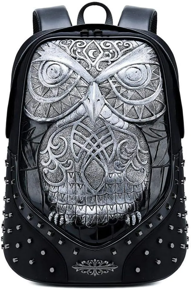 Studded Backpack 3D Owl Cartoon Laptop Computer Handbags Travelling Rucksack Bag