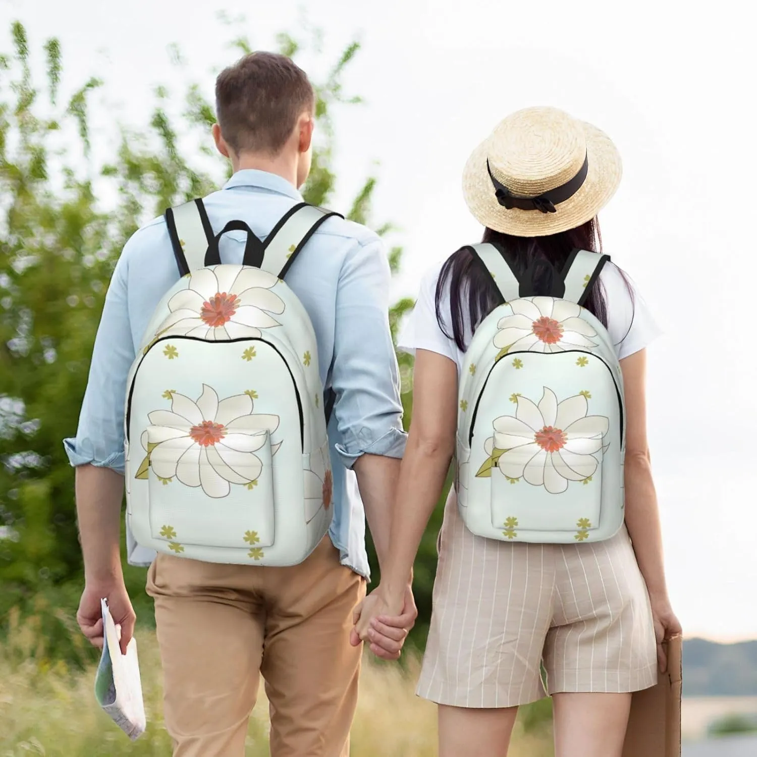 Stylish Canvas Casual Lightweight Backpack For Men, Women,Camellia In Bloom Laptop Travel Rucksack, Medium