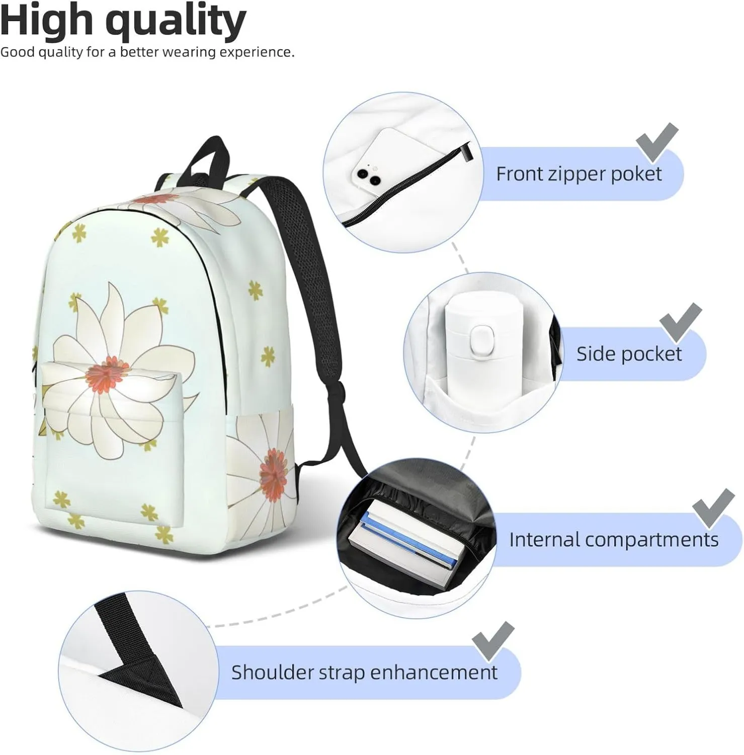 Stylish Canvas Casual Lightweight Backpack For Men, Women,Camellia In Bloom Laptop Travel Rucksack, Medium