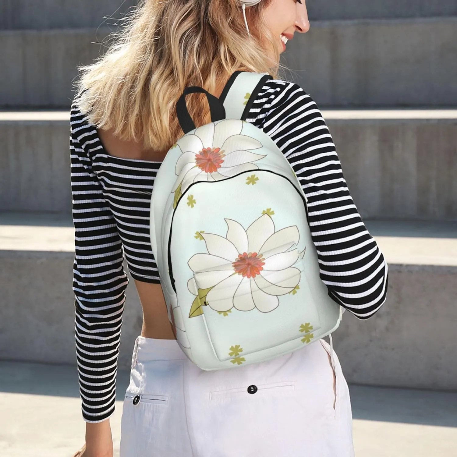 Stylish Canvas Casual Lightweight Backpack For Men, Women,Camellia In Bloom Laptop Travel Rucksack, Medium