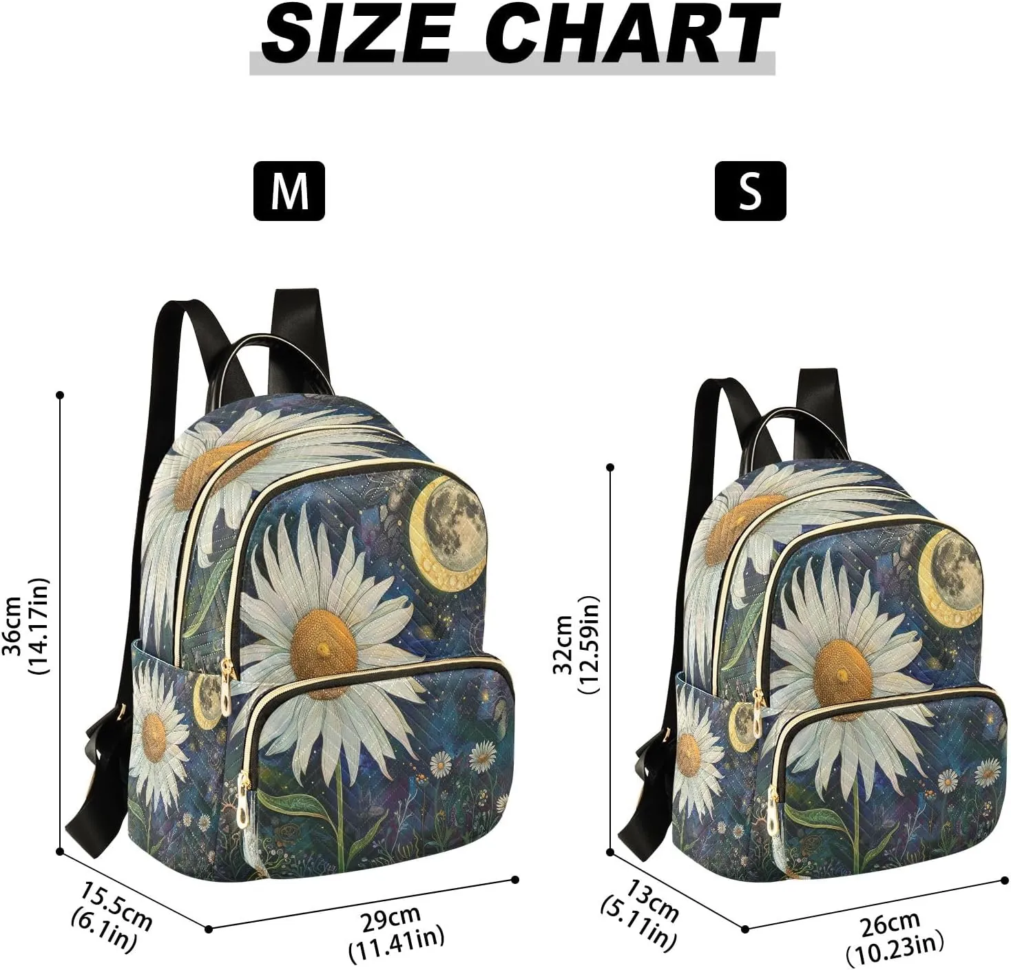 SUABO Daisy Flower Moon Backpack Purse Ladies Rucksack Travel Shoulder Bag Casual Daily Backpack