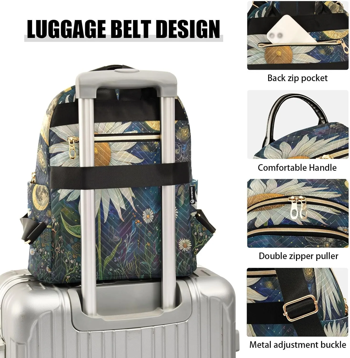 SUABO Daisy Flower Moon Backpack Purse Ladies Rucksack Travel Shoulder Bag Casual Daily Backpack