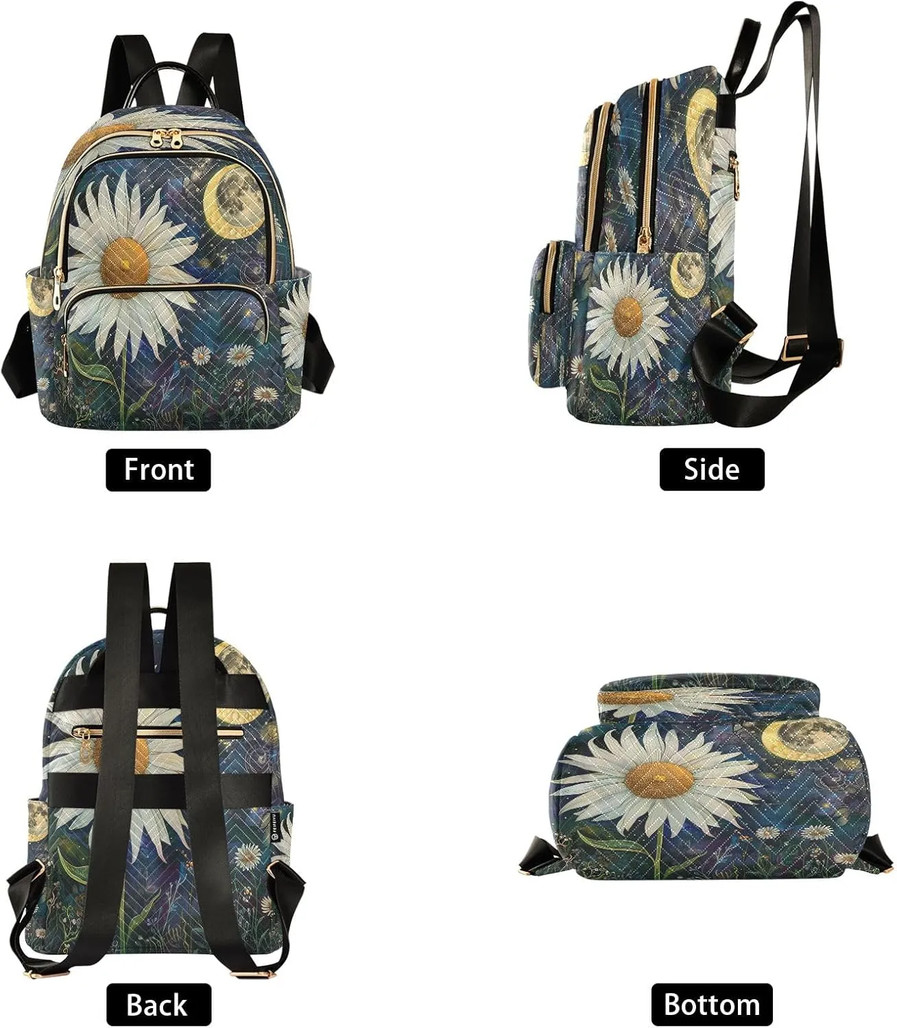 SUABO Daisy Flower Moon Backpack Purse Ladies Rucksack Travel Shoulder Bag Casual Daily Backpack
