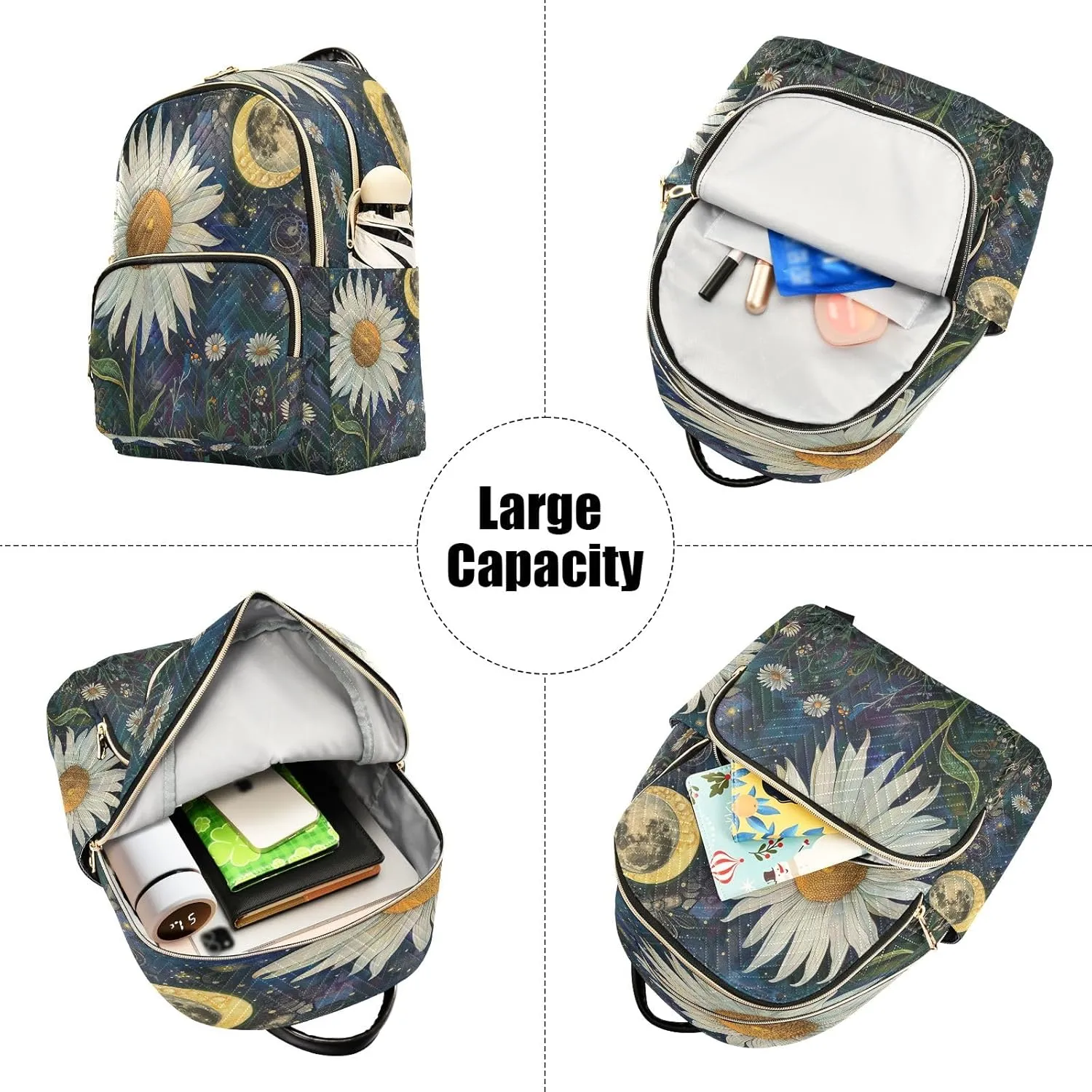 SUABO Daisy Flower Moon Backpack Purse Ladies Rucksack Travel Shoulder Bag Casual Daily Backpack
