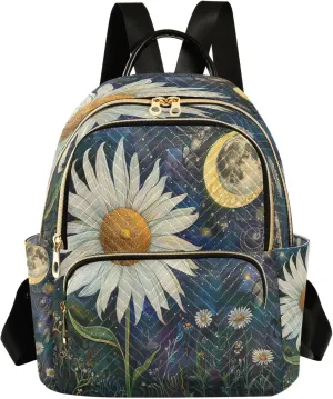 SUABO Daisy Flower Moon Backpack Purse Ladies Rucksack Travel Shoulder Bag Casual Daily Backpack