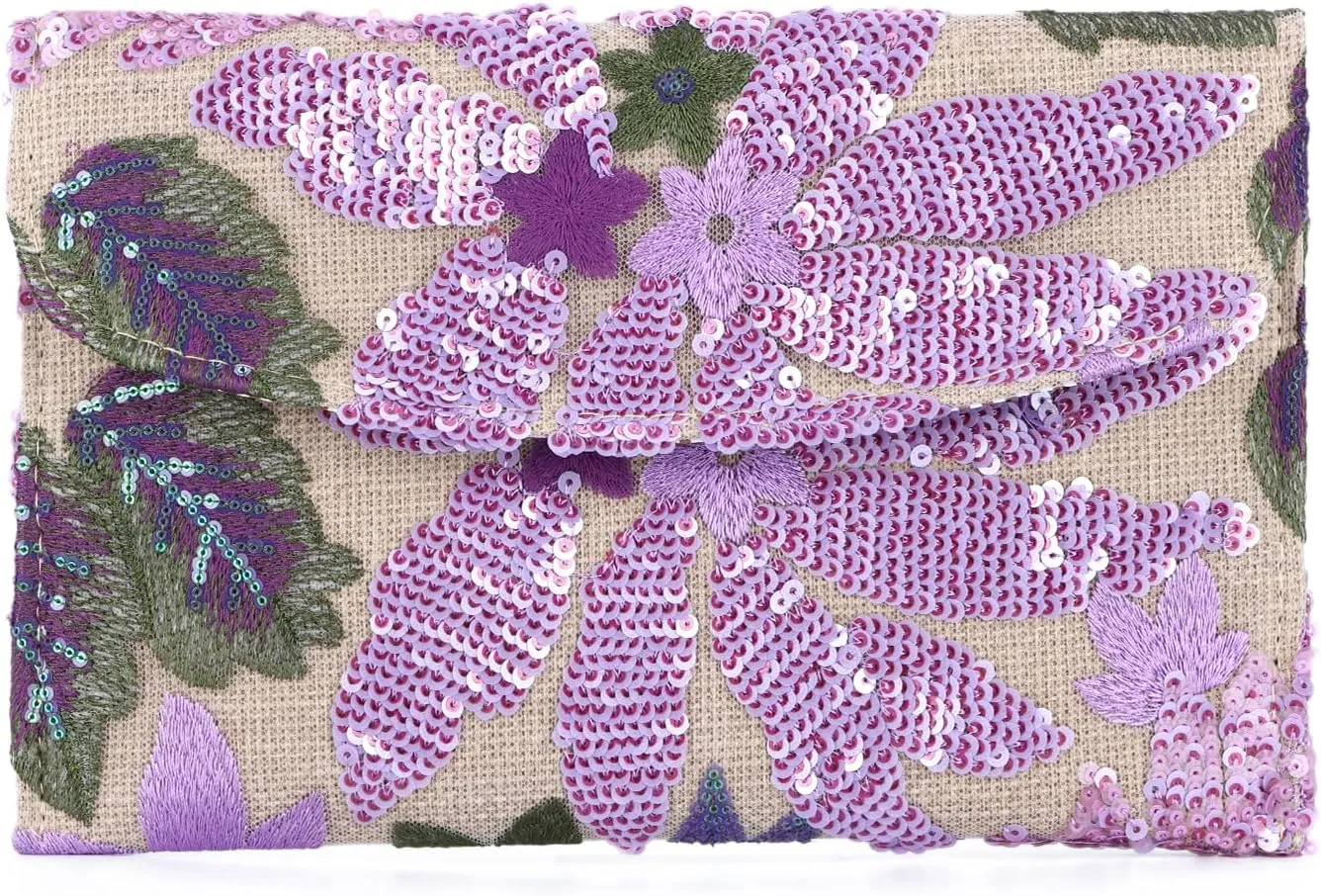Summer Embroidery Beaded Evening Handbags Floral Boho Envelope Clutch Bag Party Purse