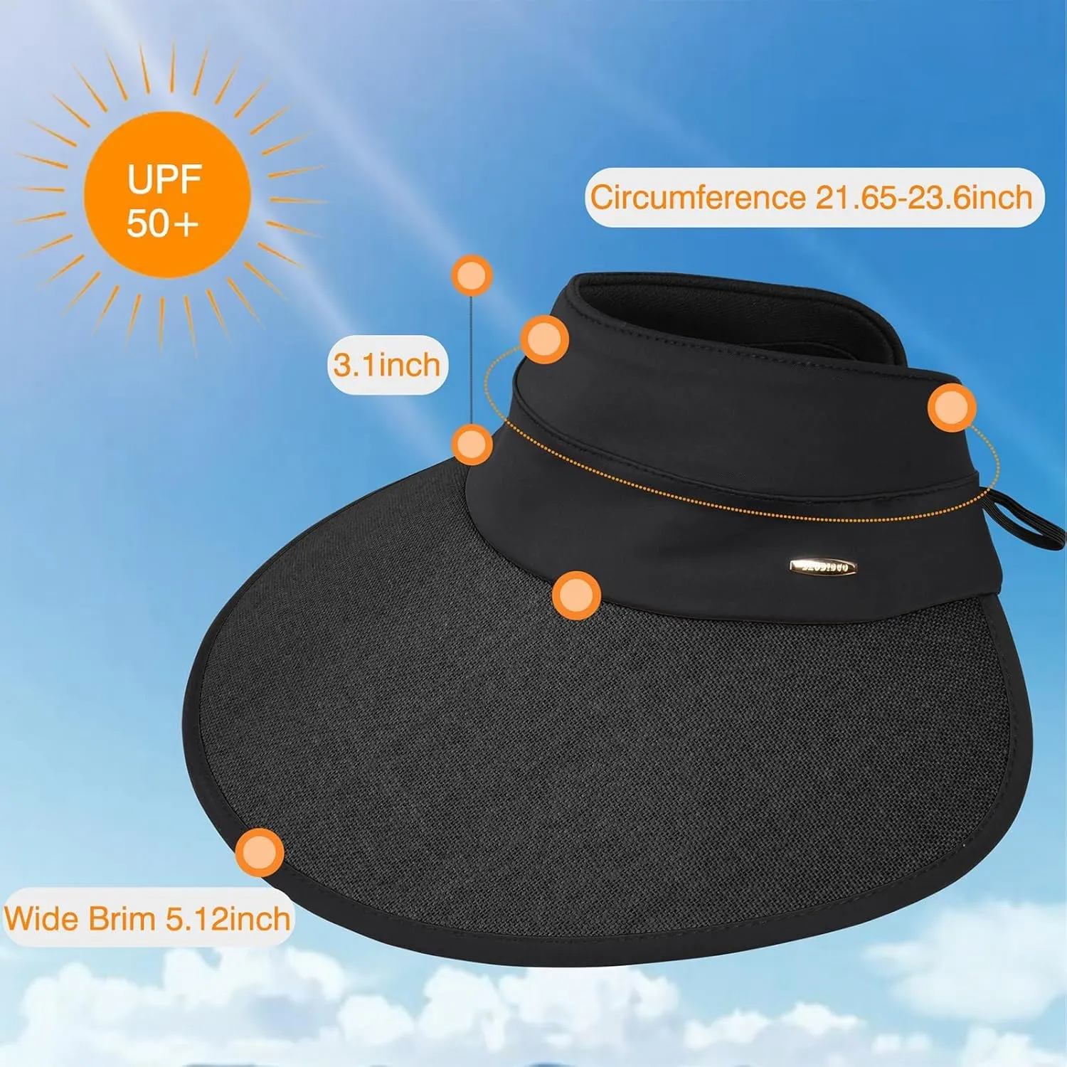 Sun Visor Hat for Women, Wide Brim Rollable Hats with Chin Stap UV Protection Beach Ponytail Cap Summer