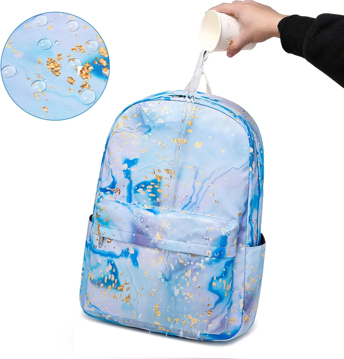 Sunborls Backpack for Teen Girls Lightweight High-Capacity Student Bookbag Women Backpack With Lunch Bag Pencil Bags Student Bookbags 3pcs（Marble blue）