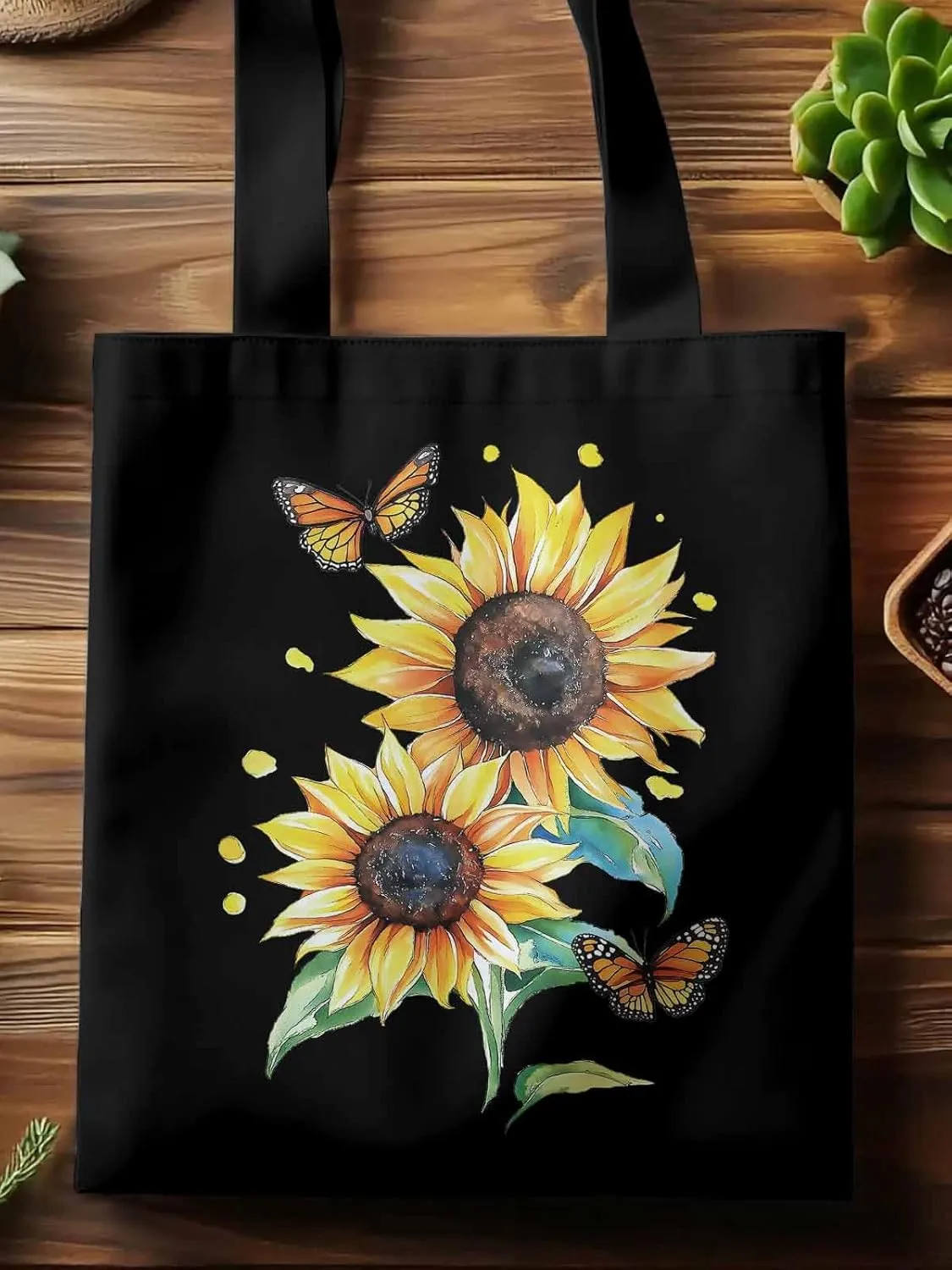 Sunflower Summer Floral Butterfly Canvas Tote Bag, Aesthetic Canvas Tote Handbags for Women Shoulder Bag
