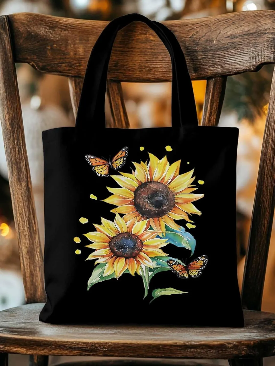 Sunflower Summer Floral Butterfly Canvas Tote Bag, Aesthetic Canvas Tote Handbags for Women Shoulder Bag