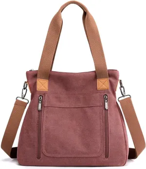 Sunshinejing Women's Canvas Tote Bag Work Shoulder Crossbody Bags Vintage Multi-pocket Handbags