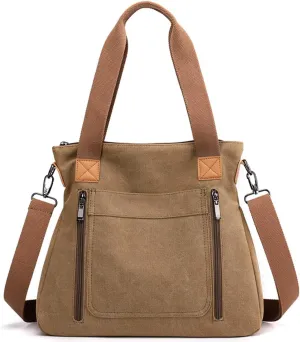 Sunshinejing Women's Canvas Tote Bag Work Shoulder Crossbody Bags Vintage Multi-pocket Handbags