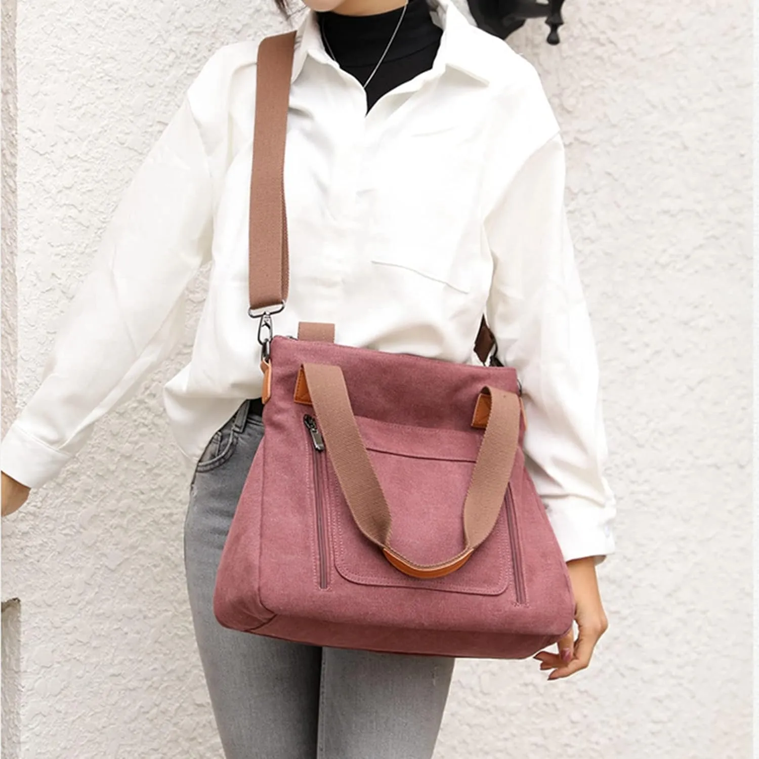 Sunshinejing Women's Canvas Tote Bag Work Shoulder Crossbody Bags Vintage Multi-pocket Handbags