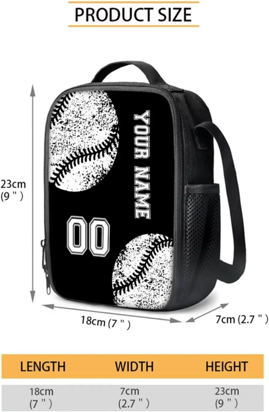 Suobstales Black Baseball Print 4 Pieces Backpack Sets Primary Schoolbag Travel Daypack Shoulder Bag Rucksack Knapsack Bookbag with Lunch Bag/Pencil Case/Water Bottle Sleeve for Boys Girls