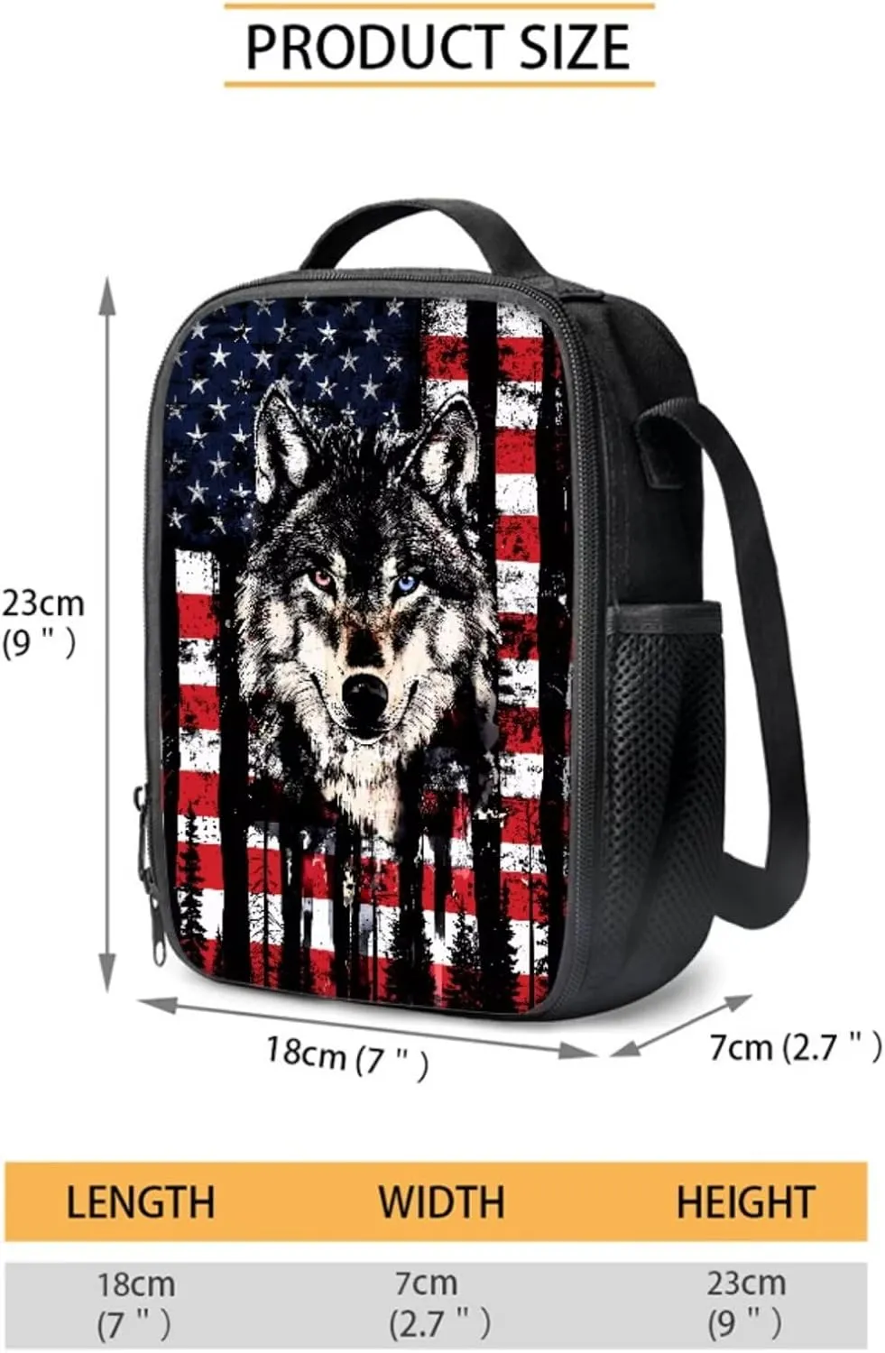 Suobstales Wolf Forest American Flag Print 3pcs Kids Backpack School Bag for Boys Elementary Primary Bookbag with Lunch Box Pencil Case 3 In 1 Casual Daypack Rucksack Satchel