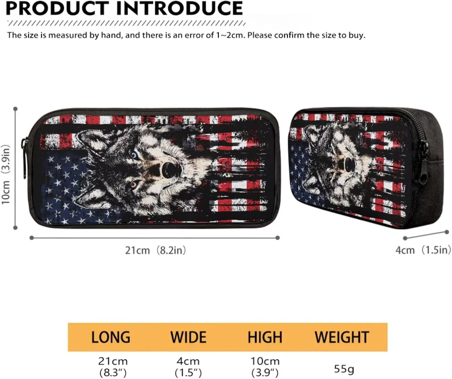 Suobstales Wolf Forest American Flag Print 3pcs Kids Backpack School Bag for Boys Elementary Primary Bookbag with Lunch Box Pencil Case 3 In 1 Casual Daypack Rucksack Satchel