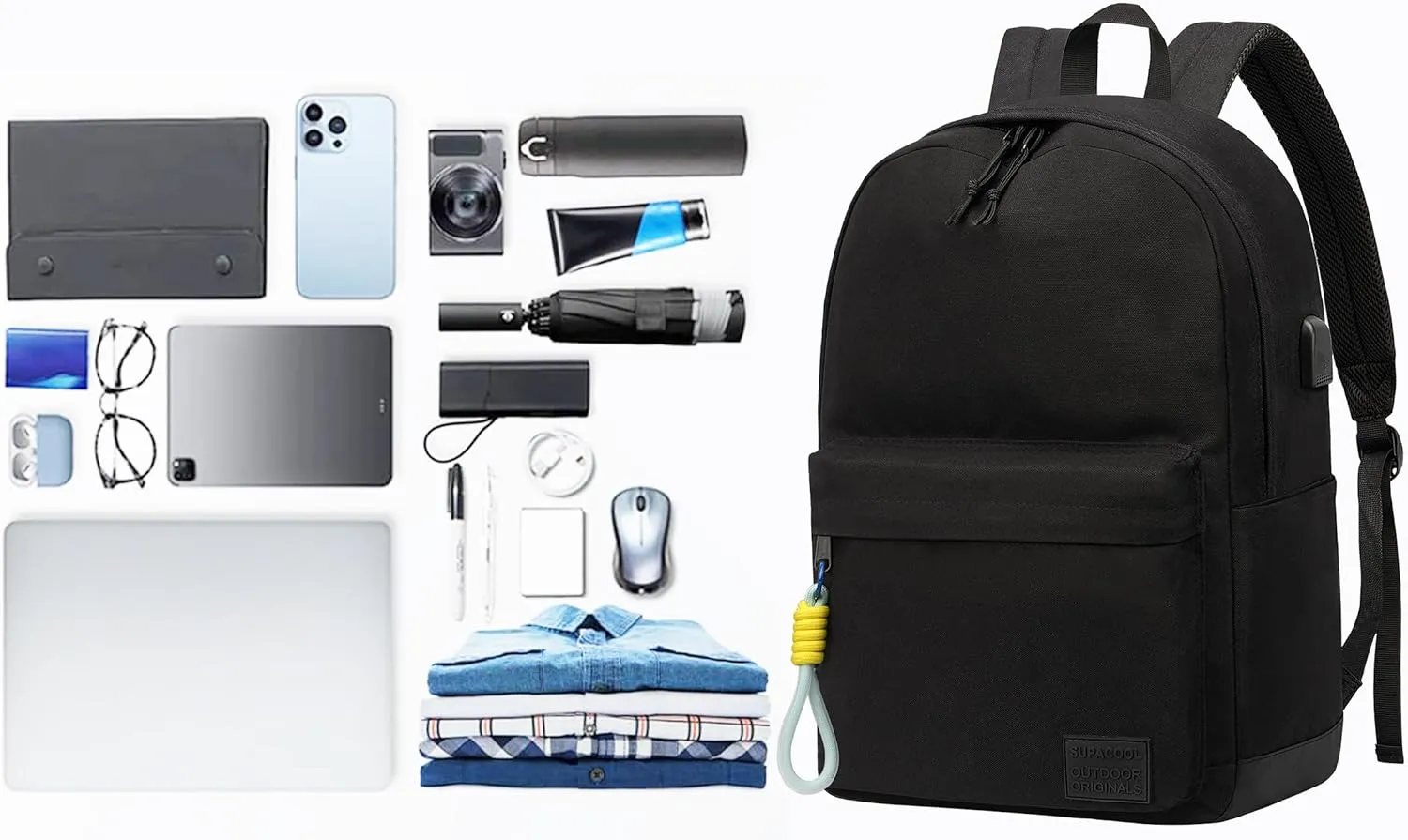 SUPACOOL Casual Laptop Backpack for Men and Women, Backpack for College, USB Charging Port, Lightweight Pack Back