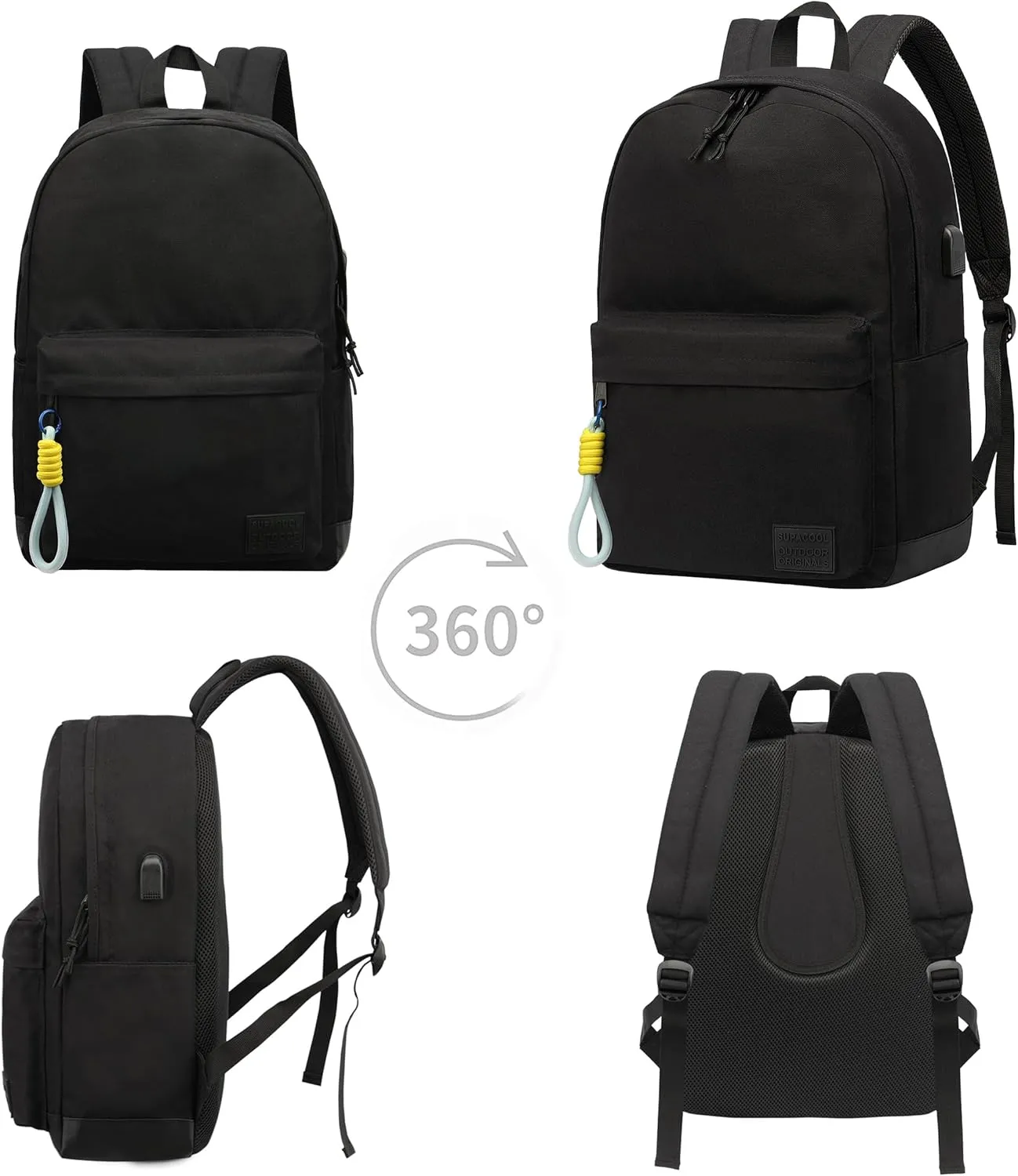 SUPACOOL Casual Laptop Backpack for Men and Women, Backpack for College, USB Charging Port, Lightweight Pack Back