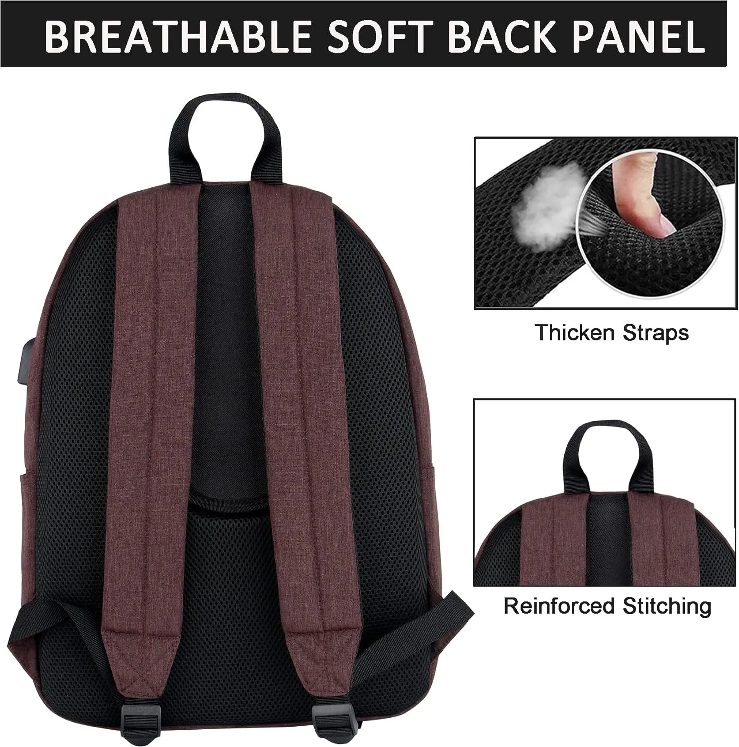 SUPACOOL Casual Laptop Backpack for Men and Women, Backpack for College, USB Charging Port, Lightweight Pack Back(Coffee)