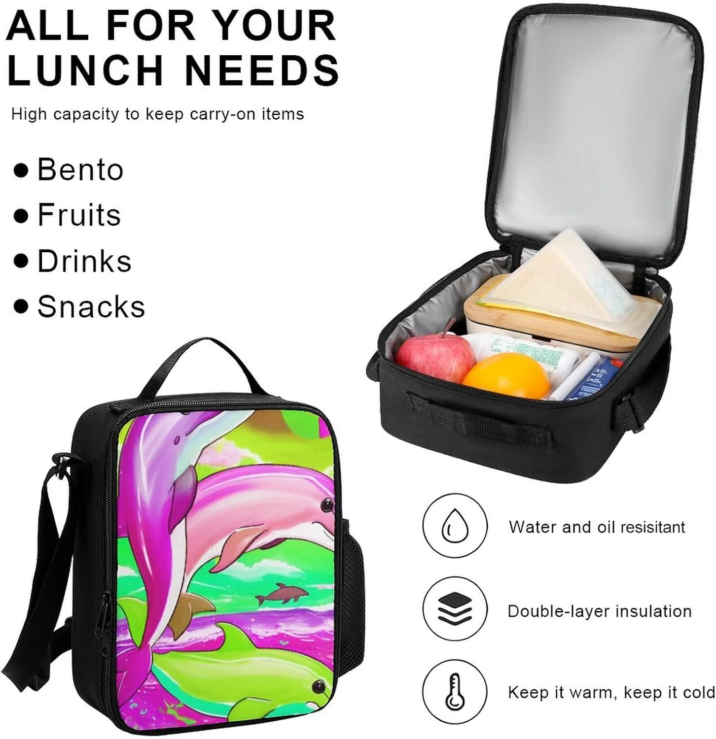Supdreamc 3 Piece Rucksack Sets, Colorful Dolphins Art Bookbag Lunch Bag Pencil Case, Daypack Backpack, Travel Hiking & Camping Rucksack, Laptop Backpack