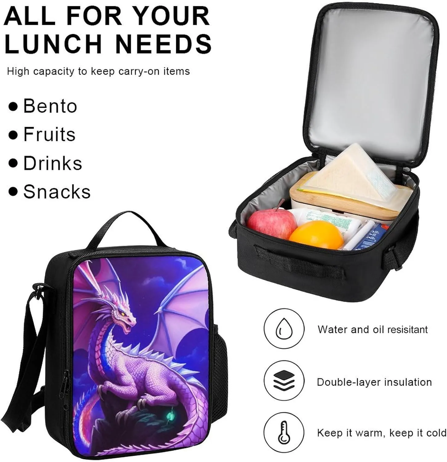 Supdreamc Adults Backpack Sets - Mystery Dragon Magical Art Shoulder Book Bags Travel Daypack   Lunch Bag   Pencil Case, Gym Outdoor Hiking Bag Book Rucksack