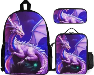 Supdreamc Adults Backpack Sets - Mystery Dragon Magical Art Shoulder Book Bags Travel Daypack   Lunch Bag   Pencil Case, Gym Outdoor Hiking Bag Book Rucksack