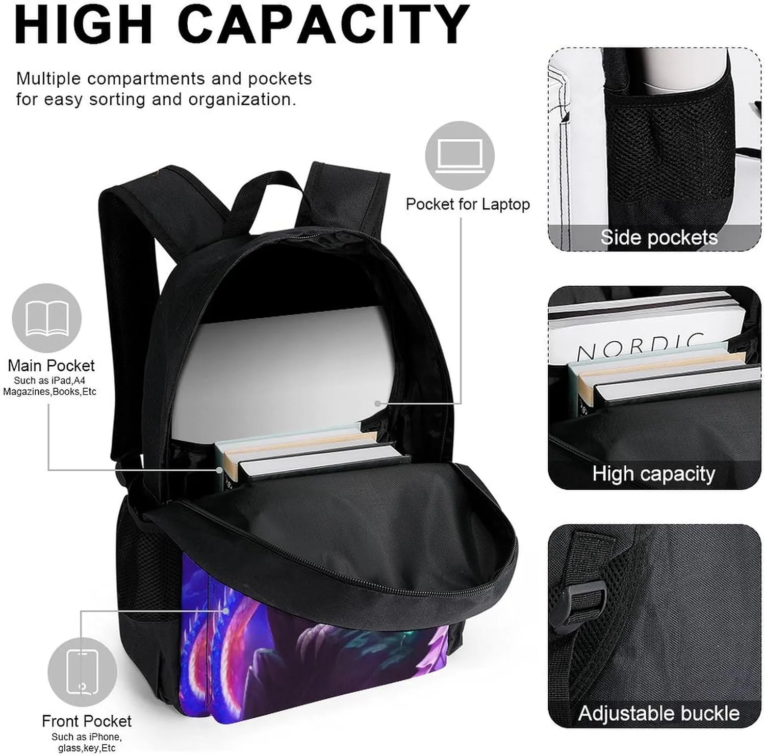 Supdreamc Adults Backpack Sets - Mystery Dragon Magical Art Shoulder Book Bags Travel Daypack   Lunch Bag   Pencil Case, Gym Outdoor Hiking Bag Book Rucksack