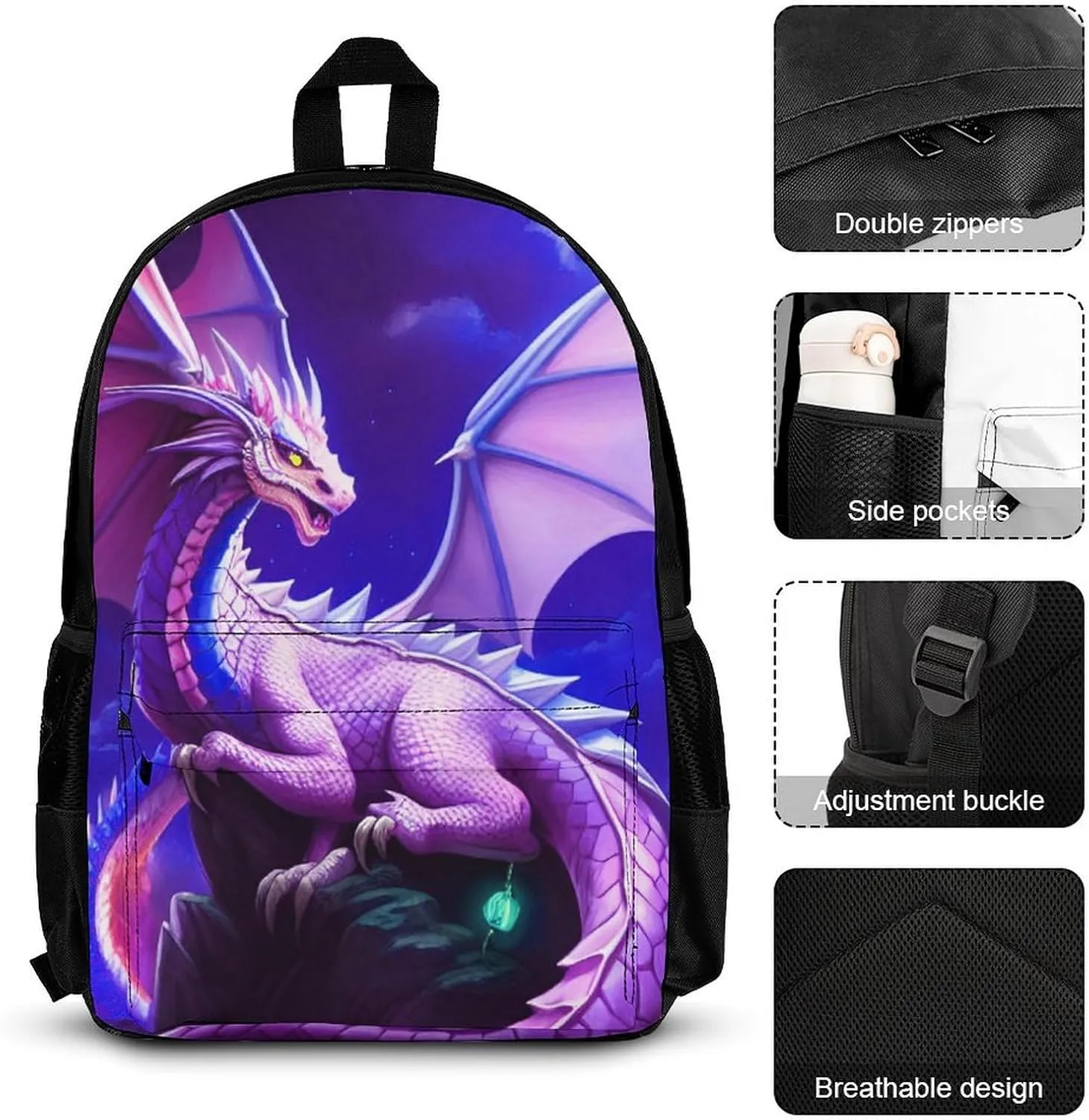 Supdreamc Adults Backpack Sets - Mystery Dragon Magical Art Shoulder Book Bags Travel Daypack   Lunch Bag   Pencil Case, Gym Outdoor Hiking Bag Book Rucksack