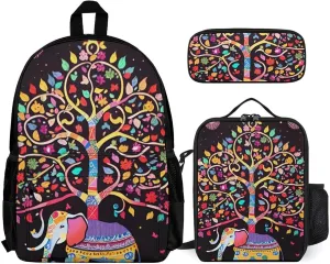 Supdreamc Adults Rucksack - Elephant Tree Lucky Art Carry On Bag Shoulder Book Bags Travel and Sport Backpack Rucksack, 3 Piece Daypack Laptop Backpack