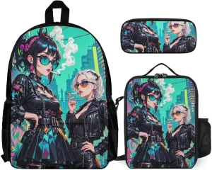 Supdreamc Adults Rucksack Sets - Gothic Cartoon Lesbian Woman Women Fantasy Lgbt Art Carry On Bag Shoulder Book Bags Travel and Sport Backpack Rucksack, 3 Piece Daypack Laptop Backpack