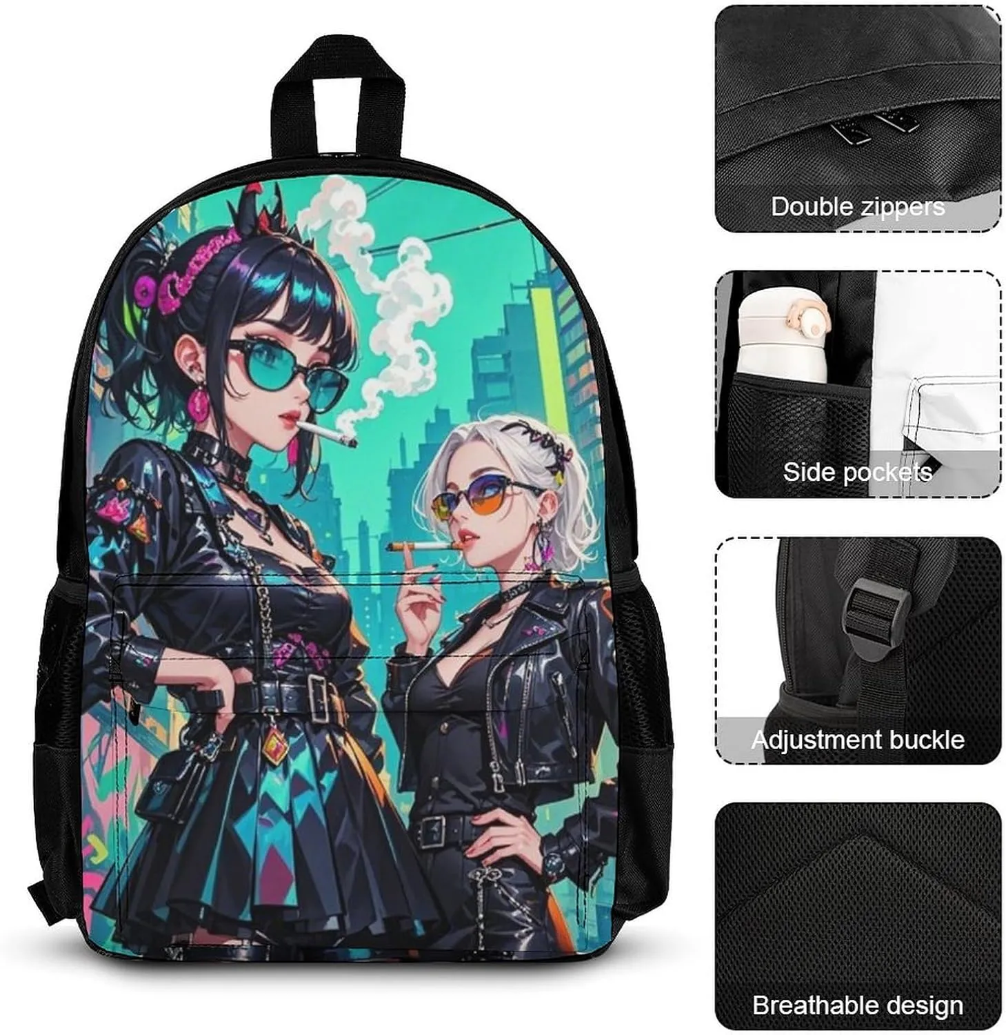 Supdreamc Adults Rucksack Sets - Gothic Cartoon Lesbian Woman Women Fantasy Lgbt Art Carry On Bag Shoulder Book Bags Travel and Sport Backpack Rucksack, 3 Piece Daypack Laptop Backpack